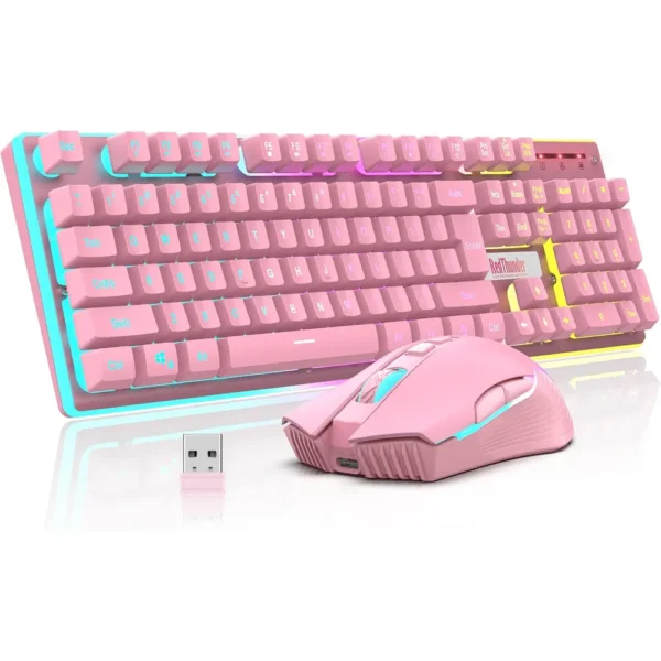 COMBO GAMER REDTHUNDER K10 TECLADO + MOUSE INALÁMBRICO 3200 DPI LED | ROSADO