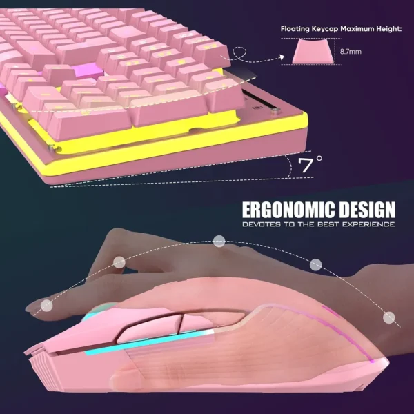COMBO GAMER REDTHUNDER K10 TECLADO + MOUSE INALÁMBRICO 3200 DPI LED | ROSADO