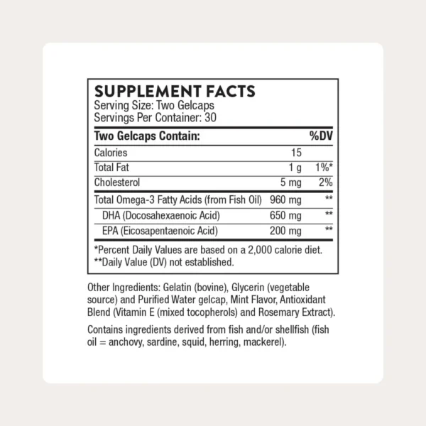 OMEGA-3 ADVANCED DHA THORNE EPA + DHA 60 CÁPSULAS BLANDAS