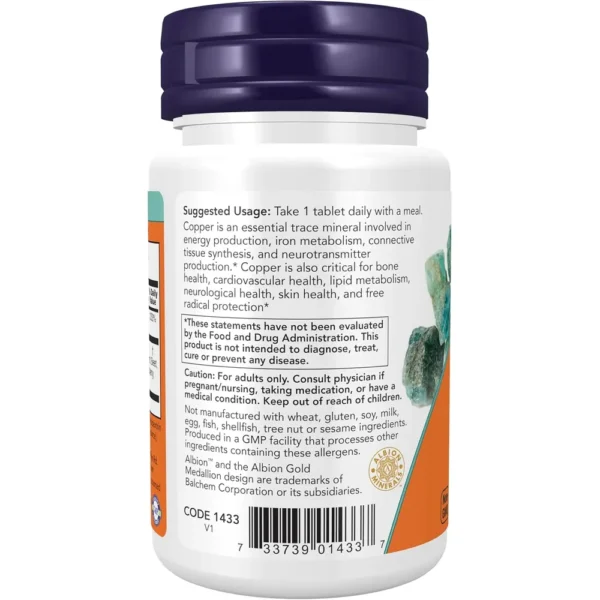 GLICINATO DE COBRE NOW FOODS 3 MG 120 TABLETAS