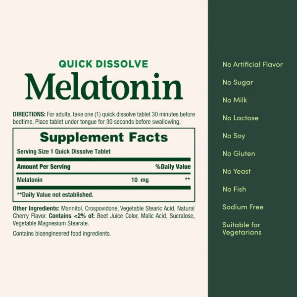 MELATONINA QUICK DISSOLVE NATURE'S BOUNTY 10 MG 45 TABLETAS | PACK 4