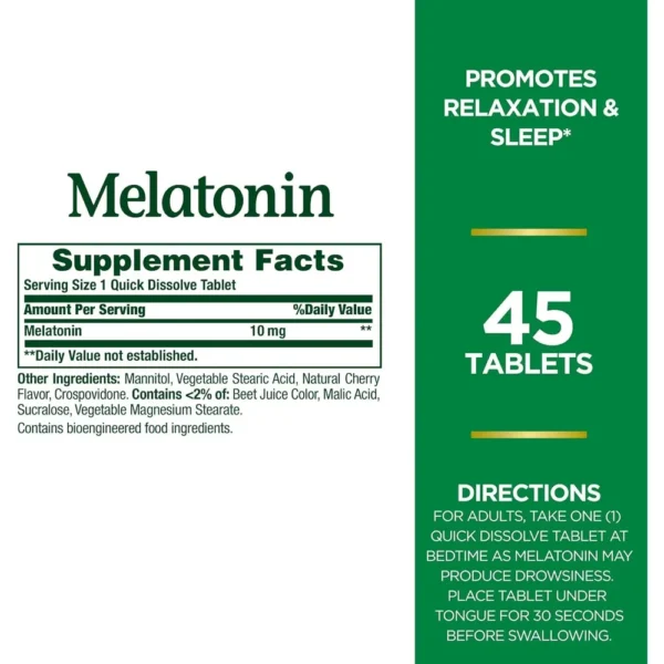 MELATONINA QUICK DISSOLVE NATURE'S BOUNTY 10 MG 45 TABLETAS | PACK 4