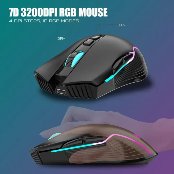 COMBO GAMER REDTHUNDER K10 TECLADO + MOUSE INALÁMBRICO 3200 DPI RGB PUDDING | NEGRO