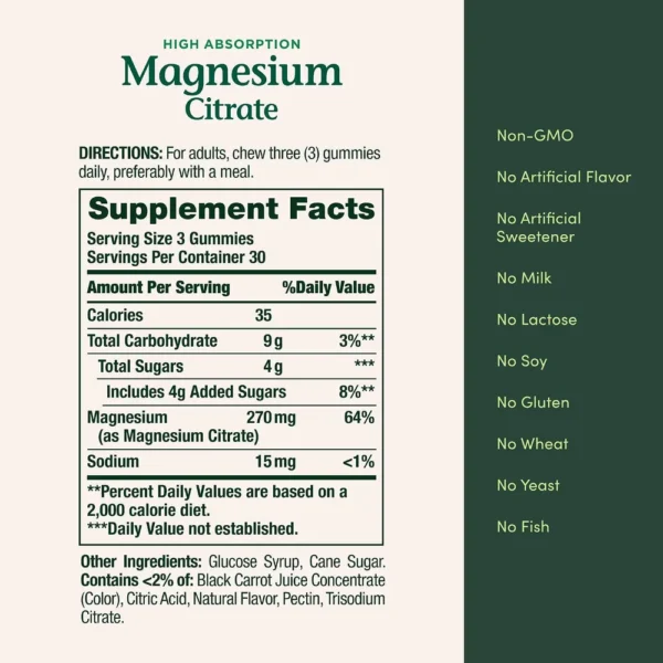 CITRATO DE MAGNESIO NATURE'S BOUNTY 270 MG FRAMBUESA 90 GOMITAS