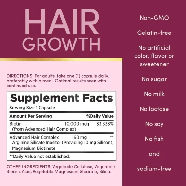 HAIR GROWTH NATURE'S BOUNTY + BIOTINA 10000 MCG 30 CÁPSULAS