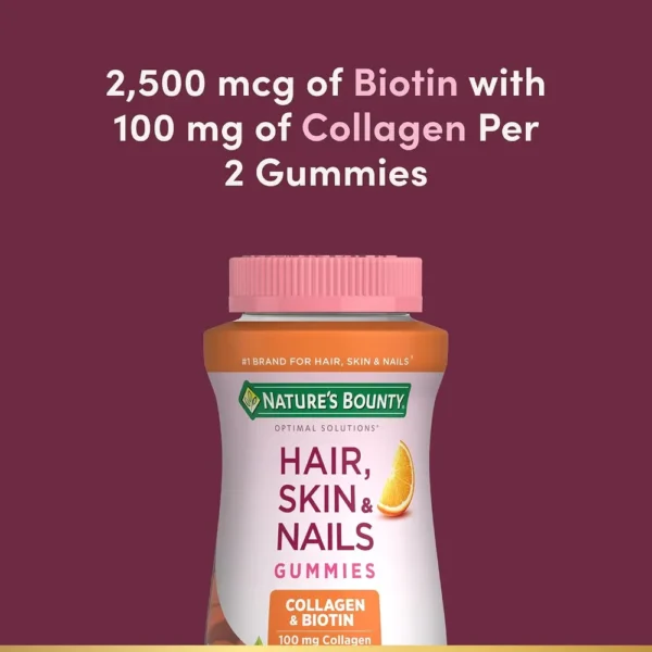 CABELLO PIEL Y UÑAS NATURE'S BOUNTY + BIOTINA 2500 MCG + COLÁGENO 100 MG 140 GOMITAS