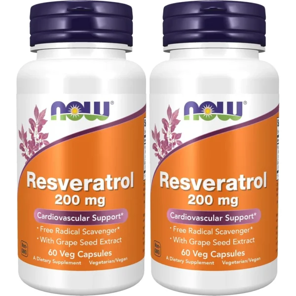 RESVERATROL NOW FOODS 200 MG CON EXTRACTO DE VINO TINTO 60 CÁPSULAS | PACK 2