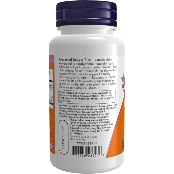 RESVERATROL NOW FOODS 200 MG CON EXTRACTO DE VINO TINTO 60 CÁPSULAS | PACK 2