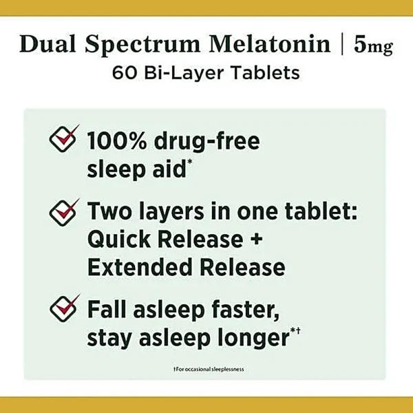 MELATONINA DUAL SPECTRUM NATURE'S BOUNTY 5 MG 60 TABLETAS | PACK 2