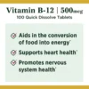 VITAMINA B12 NATURE'S BOUNTY 500 MCG 100 TABLETAS | PACK 2