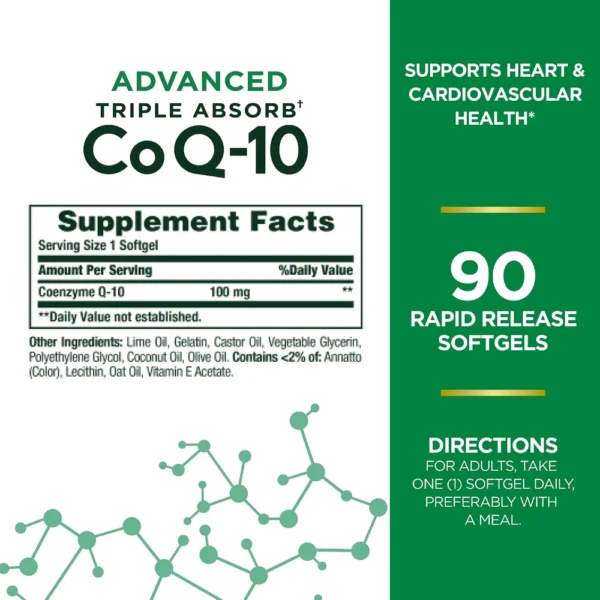 COENZIMA Q10 ADVANCED TRIPLE ABSORB NATURE'S BOUNTY 100 MG 90 CÁPSULAS BLANDAS | PACK 2