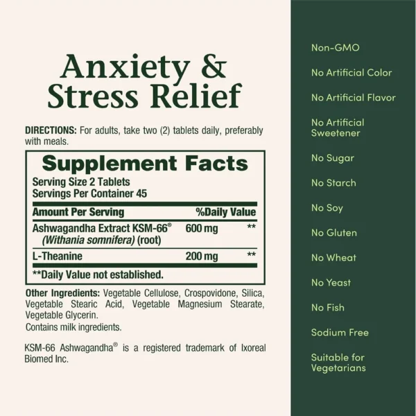 ASHWAGANDHA KSM-66 STRESS RELIEF NATURE'S BOUNTY 90 TABLETAS