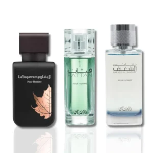 SET PERFUME NAFAEIS AL SHAGHAF RASASI EDP HOMBRE 3 PIEZAS 3.4 OZ / 100 ML + 2.5 OZ / 75 ML + 1.7 OZ / 50 ML
