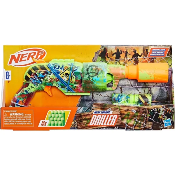 NERF LANZADOR ZOMBIE DRILLER CON 16 DARDOS