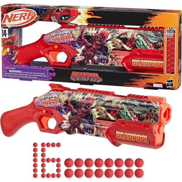 NERF LANZADOR MARVEL DEADPOOL CON 16 RONDAS RIVAL