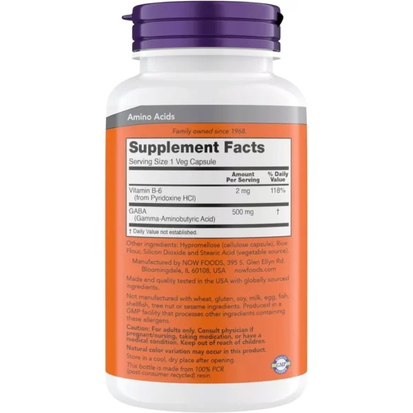 GABA NOW FOODS 500 MG + VITAMINA B6 300 CÁPSULAS