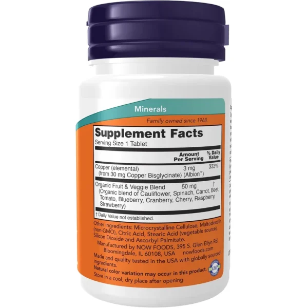 GLICINATO DE COBRE NOW FOODS 3 MG 120 TABLETAS | PACK 2