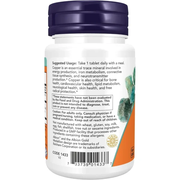 GLICINATO DE COBRE NOW FOODS 3 MG 120 TABLETAS | PACK 2
