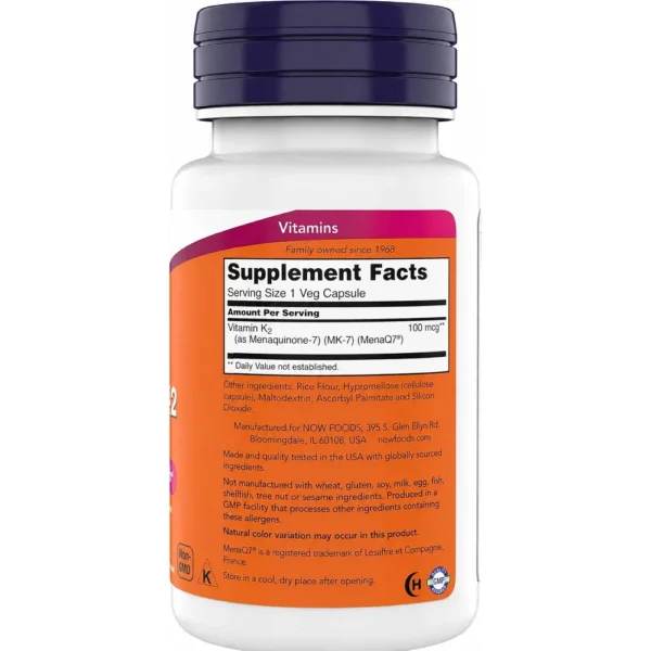 VITAMINA K2 MK-7 NOW FOODS 100 MCG 180 CÁPSULAS