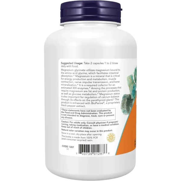 GLICINATO DE MAGNESIO NOW FOODS CON BIOPERINE 180 CÁPSULAS