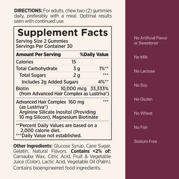 HAIR GROWTH NATURE'S BOUNTY ADVANCED HAIR COMPLEX 60 GOMITAS