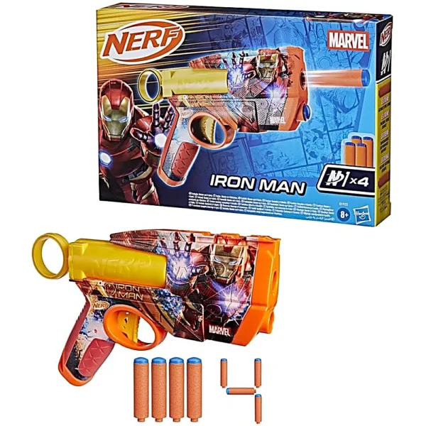NERF LANZADOR MARVEL IRON MAN CON 4 DARDOS