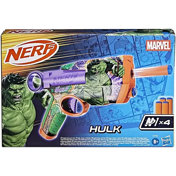 NERF LANZADOR MARVEL HULK CON 4 DARDOS
