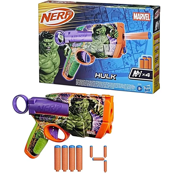 NERF LANZADOR MARVEL HULK CON 4 DARDOS