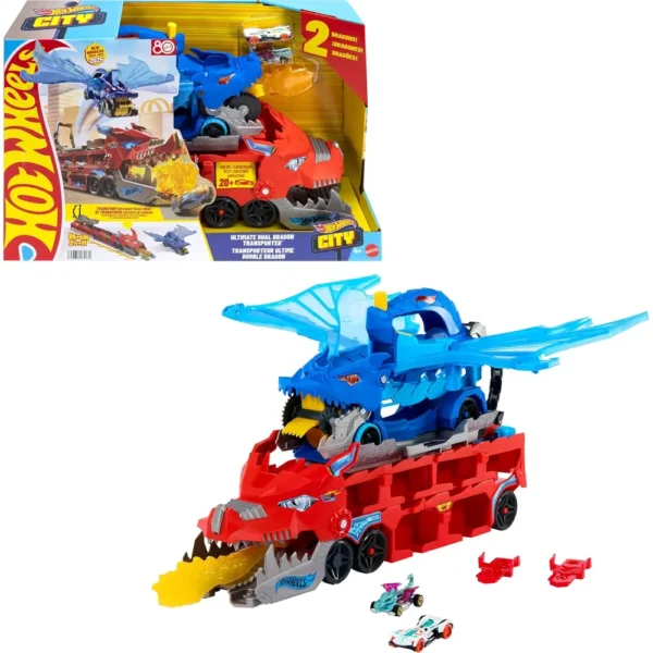 HOT WHEELS CITY ULTIMATE DUAL DRAGON TRANSPORTER 2 AUTOS