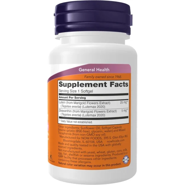 LUTEÍNA + ZEAXANTINA NOW FOODS 25 MG / 5 MG 120 CÁPSULAS BLANDAS