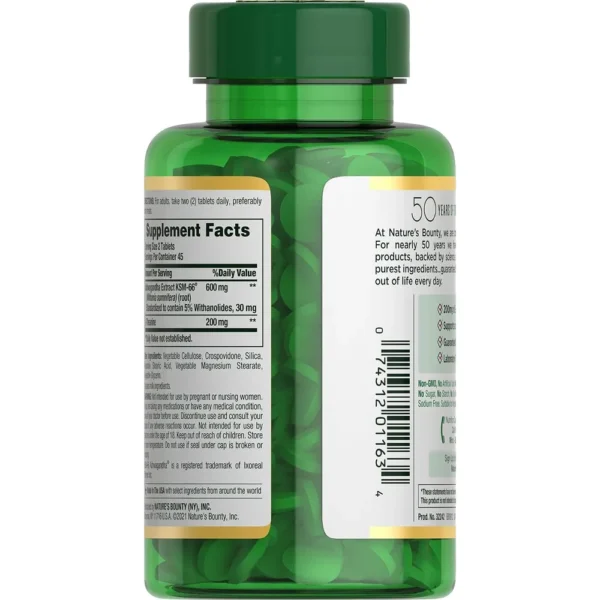 ASHWAGANDHA KSM-66 STRESS RELIEF NATURE'S BOUNTY 90 TABLETAS | PACK 2