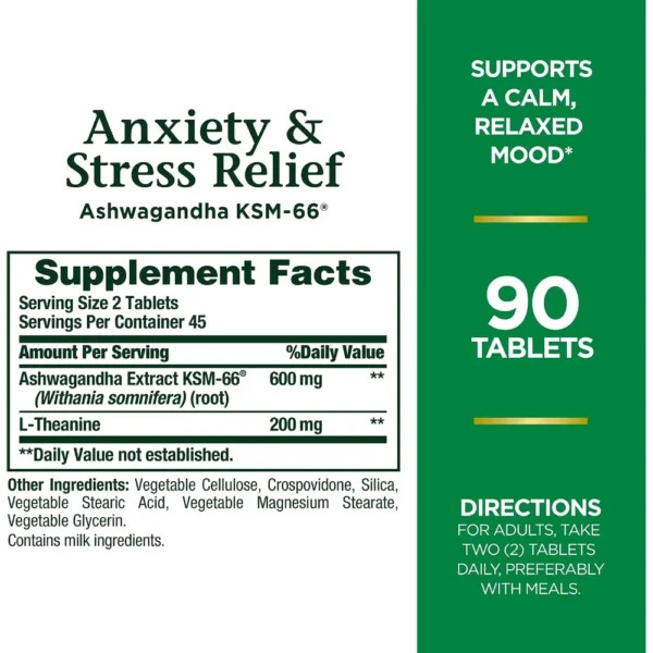 ASHWAGANDHA KSM-66 STRESS RELIEF NATURE'S BOUNTY 90 TABLETAS | PACK 2