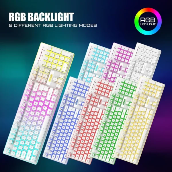 COMBO GAMER REDTHUNDER K10 TECLADO + MOUSE INALÁMBRICO 3200 DPI RGB PUDDING | BLANCO