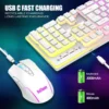 COMBO GAMER REDTHUNDER K10 TECLADO + MOUSE INALÁMBRICO 3200 DPI RGB PUDDING | BLANCO