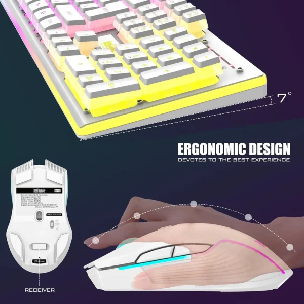 COMBO GAMER REDTHUNDER K10 TECLADO + MOUSE INALÁMBRICO 3200 DPI RGB PUDDING | BLANCO