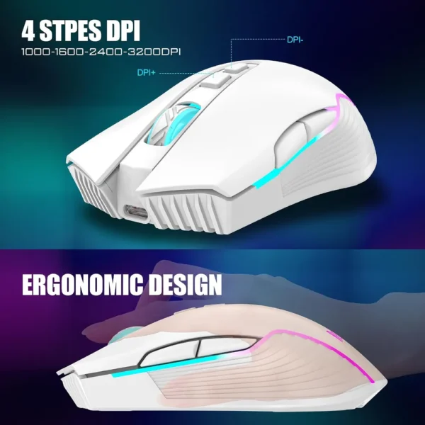 COMBO GAMER REDTHUNDER K10 TECLADO + MOUSE INALÁMBRICO 3200 DPI RGB PUDDING | BLANCO