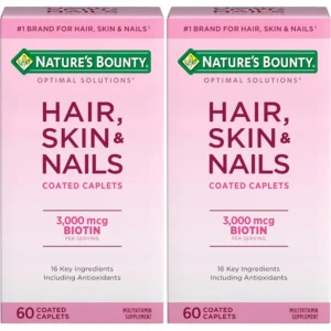 CABELLO PIEL Y UÑAS NATURE'S BOUNTY + BIOTINA 3000 MCG 60 TABLETAS | PACK 2