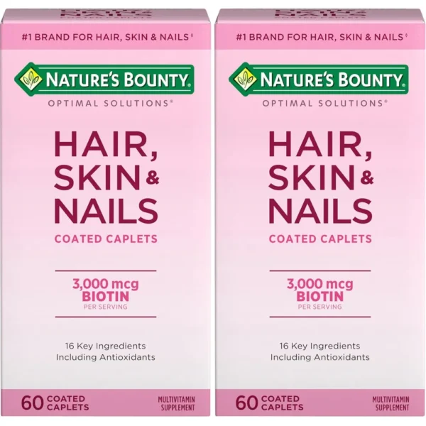 CABELLO PIEL Y UÑAS NATURE'S BOUNTY + BIOTINA 3000 MCG 60 TABLETAS | PACK 2