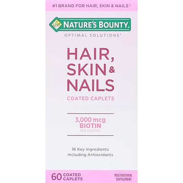 CABELLO PIEL Y UÑAS NATURE'S BOUNTY + BIOTINA 3000 MCG 60 TABLETAS | PACK 2