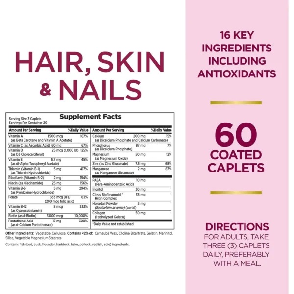 CABELLO PIEL Y UÑAS NATURE'S BOUNTY + BIOTINA 3000 MCG 60 TABLETAS | PACK 2