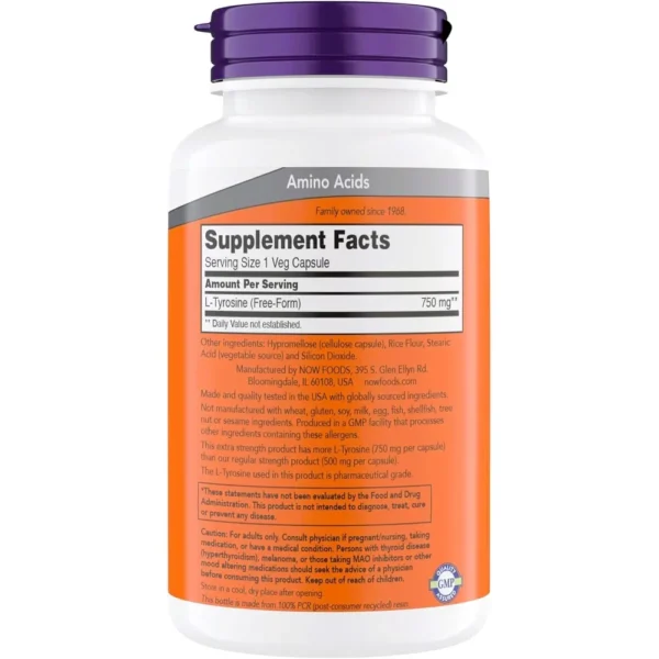 L-TIROSINA NOW FOODS 750 MG 180 CÁPSULAS