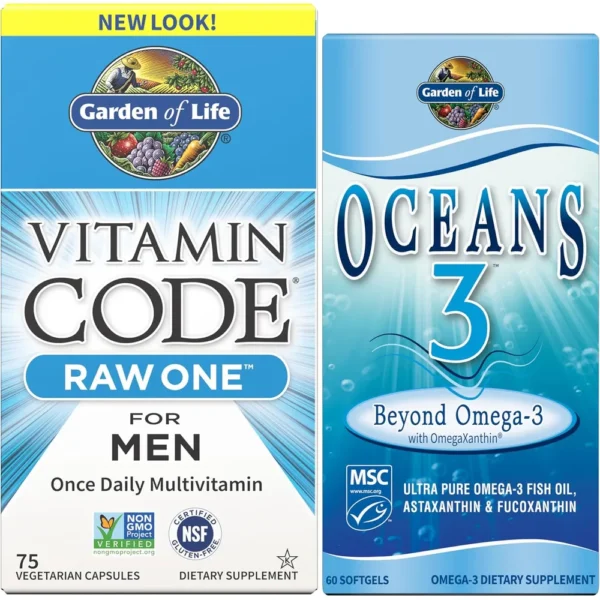 MULTIVITAMÍNICO GARDEN OF LIFE RAW ONE MEN 75 CÁPSULAS + OMEGA 3 OCEANS 3 60 CÁPSULAS | SET 2