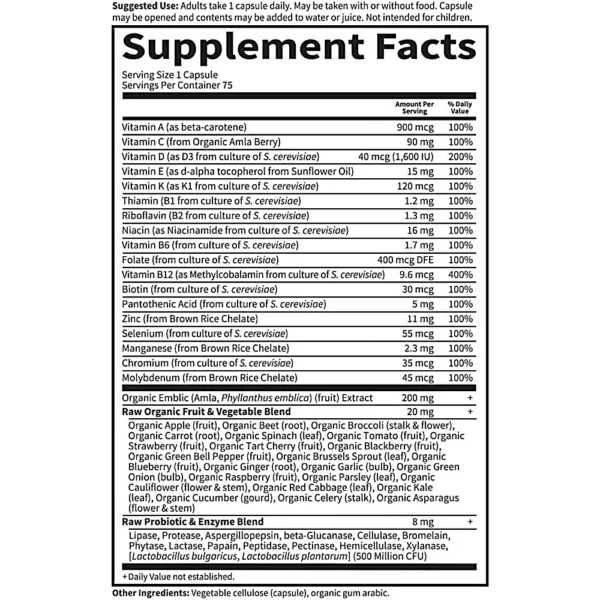 MULTIVITAMÍNICO GARDEN OF LIFE RAW ONE MEN 75 CÁPSULAS + OMEGA 3 OCEANS 3 60 CÁPSULAS | SET 2
