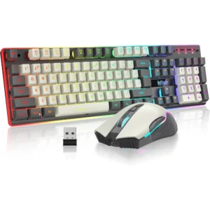 COMBO GAMER REDTHUNDER K10 PRO TECLADO + MOUSE INALÁMBRICO 3200 DPI RGB | BLANCO/GRIS