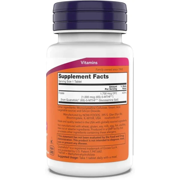 METILFOLATO NOW FOODS 1000 MCG 180 TABLETAS | PACK 2