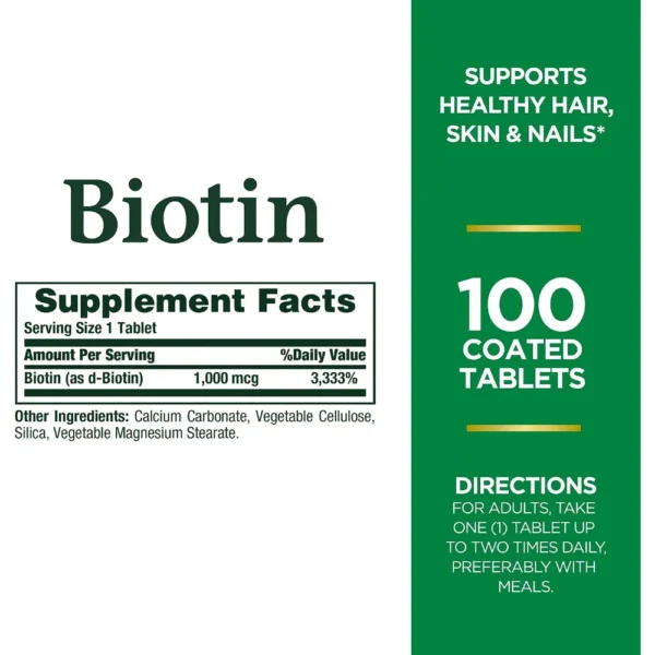BIOTINA NATURE'S BOUNTY 1000 MCG 100 TABLETAS | PACK 2