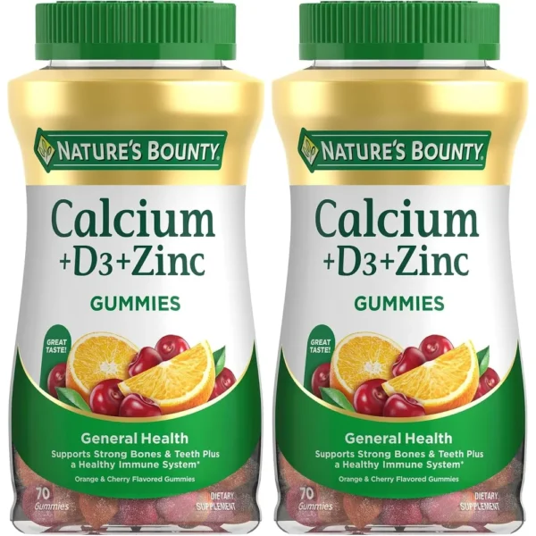 CALCIO + VITAMINA D3 + ZINC NATURE'S BOUNTY 500 MG 70 GOMITAS | PACK 2