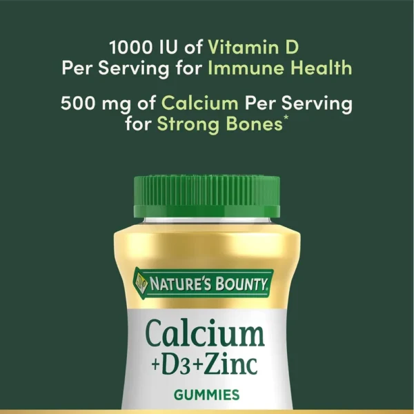 CALCIO + VITAMINA D3 + ZINC NATURE'S BOUNTY 500 MG 70 GOMITAS | PACK 2