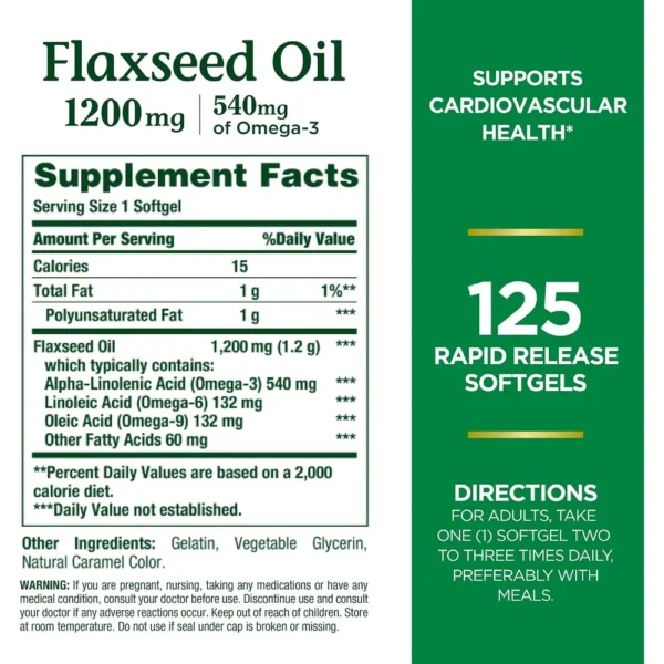 ACEITE DE LINAZA NATURE'S BOUNTY 1200 MG + OMEGA 3 125 CÁPSULAS BLANDAS | PACK 2