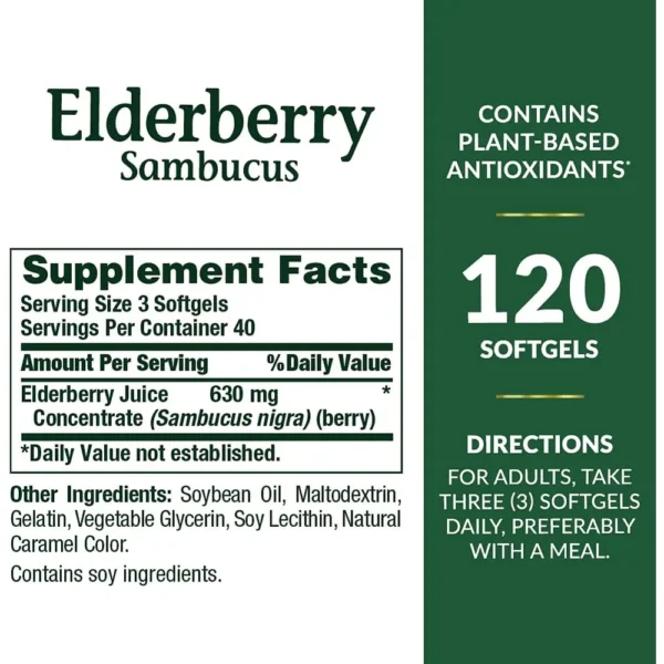 SAÚCO SAMBUCUS NATURE'S BOUNTY 630 MG 120 CÁPSULAS BLANDAS | PACK 2